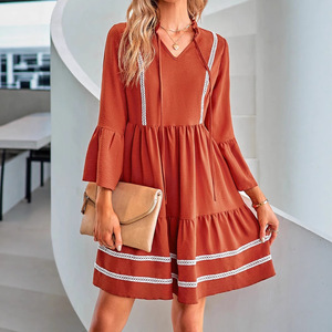 Vestido Midi Casual de Verano para Mujer, Talla Grande, Cuello en V, con Encaje, Manga Corta, Estilo Línea A, Dropshipping Shopify - Product Image 3
