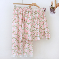 Nouvelle conception de pyjama pour femmes à manches longues avec imprimé floral, tissu 100% coton, doux et respirant, ensemble de pyjama pour femmes