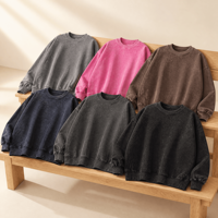 Sudadera Casual de Manga Larga para Mujer, Cuello Redondo, Lavado Ácido, 400GSM, Estilo Vintage, Hombros Caídos, Oversize