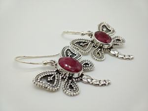 Boucles d'oreilles en rubis, pierres précieuses naturelles, argent sterling 925, bijoux faits à la main, style ethnique tribal vintage pour femmes, vente en gros - Product Image 3