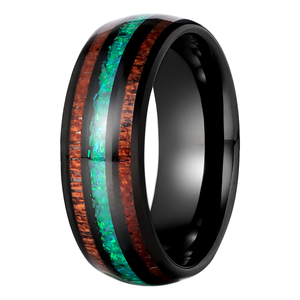 Bague en carbure de tungstène avec <span class=keywords><strong>opale</strong></span> synthétique et bois, bijoux en <span class=keywords><strong>opale</strong></span> bleue mexicaine écrasée, alliance unique pour homme - Product Image 2