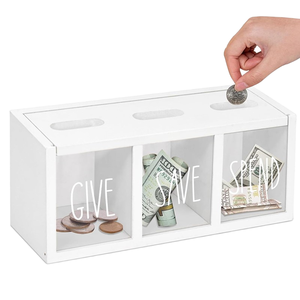 Hucha rectangular de madera <span class=keywords><strong>sin</strong></span> cerradura para billetes y monedas, ideal para niños y adultos, para dormitorio, sala de estar, lavadero o encimera. - Product Image 3