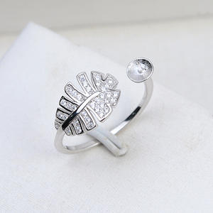 Anillo de Plata S925 para DIY con Incrustaciones de Hojas y Plumas, Anillo Abierto con Perla, Base Vacía para Anillo de Dedo 102 - Product Image 4