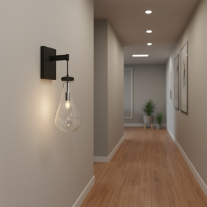 Lámpara de Pared Moderna de Cristal Transparente con Base de Hierro Negro, E26 LED, Pantalla de Campana, para Sala de Estar o Pasillo - Product Image 2