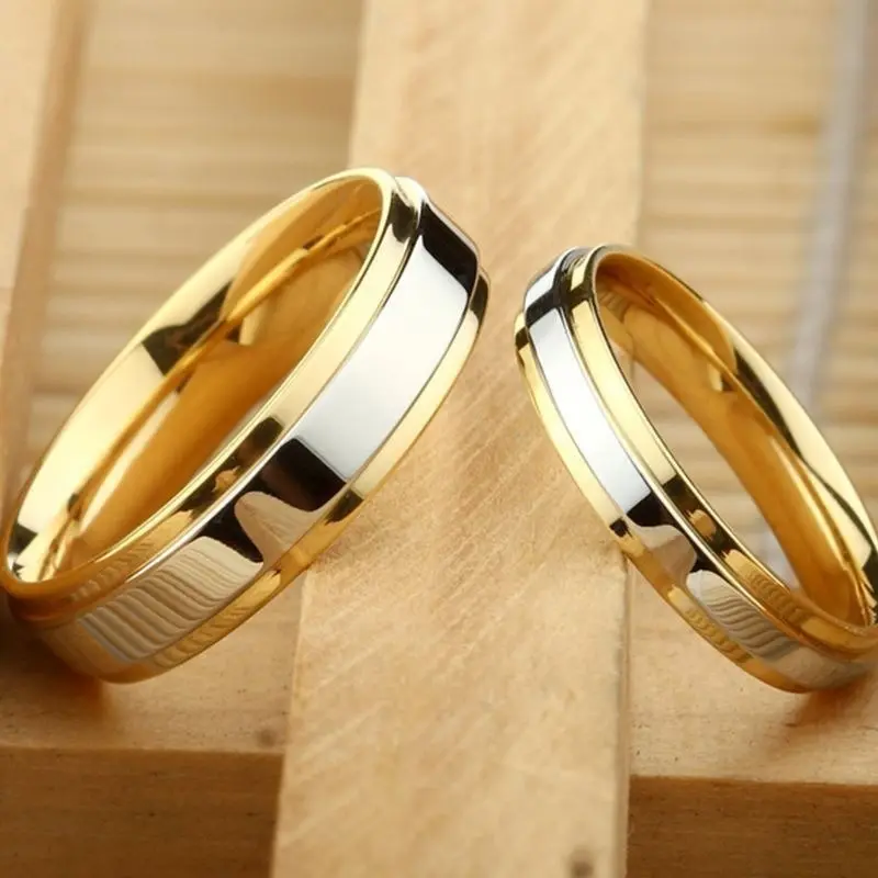 Cross-border Explosive Hand Jewelry Fashion Gold Stainless Steel Glossy Ring Amazon Hot Selling Titanium Steel Couple Ring