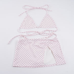 Conjunto de Bikini Rosa con Puntos para Mujer, Top Halter, Minifalda con Abertura y Tanga, para Vacaciones en la Playa, Fiesta en la Piscina, Nuevo Estilo 2026 - Product Image 6