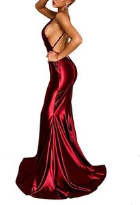 Ultimo abito da sera Sexy modesto da donna con scollo a v canotta rosso di seta grazia modesto magro per abiti da sera da donna - Product Image 3