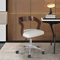 Chaise de bureau pivotante moderne pour cadres, structure en contreplaqué érable/noyer, revêtement en cuir PU/tissu, hauteur réglable, base en fer, pour la maison/le bureau