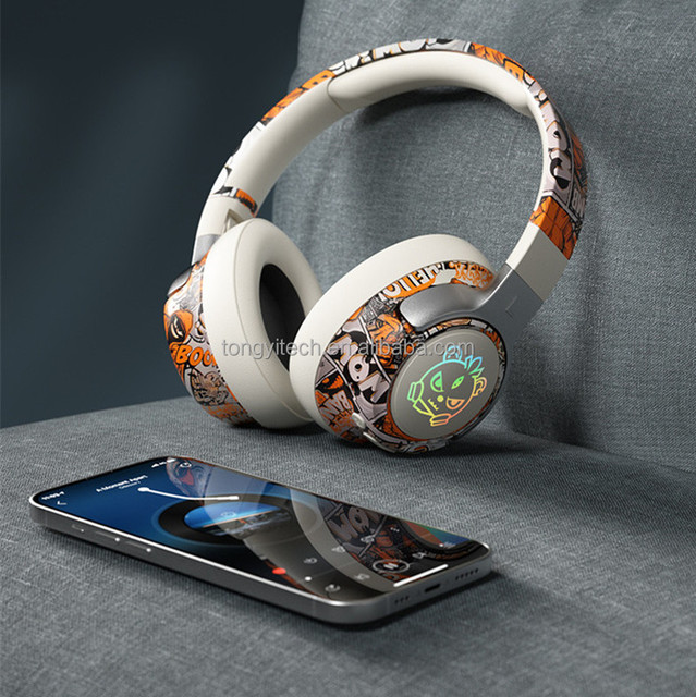 New Graffiti Wireless Foldable RGB Headset Mic Stereo Sound Over-Ear Wireless Headphones for Sports Games Kids Listen Music