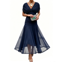 Robe longue chic et élégante pour femme, sans bretelles, décontractée, simple, col en V, patchwork, silhouette sirène drapée, pour l'été 2026, idéale pour les soirées.