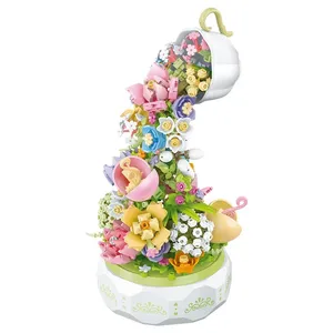 SEMBO 611050 Tea Pot Flower Music Box Home Decor Anime Creative Gift Toy For Child Adults building block toy