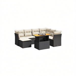 Conjunto de Sofá de Jardín Negro y Crema con Estructura de Ratán, Cojines de Espuma de Alta Densidad, Muebles de Exterior de Diseño Contemporáneo - Product Image 1