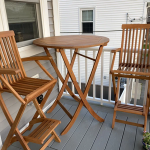 Mesa y sillas plegables Juego de comedor de altura de barra, juego de comedor de patio de madera para 2 personas con mesa redonda Balcón Patio - Product Image 5