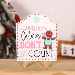 <b>Christmas</b> Wooden Desktop <b>Decor</b> Wood Welcome Xmas <b>Gingerbread</b> Man White Brown <b>Christmas</b> Wood Decoration - Product Image 3