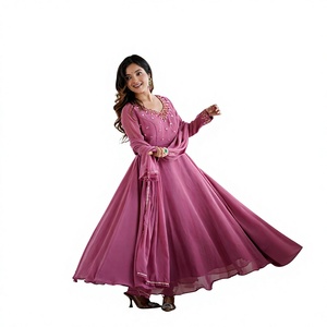Pink Embroidered Floor-Length <b>Kurta</b> Set With Dupatta Women Traditional Ethnic <b>Indian</b> Pakistani Wedding Wear - Product Image 1
