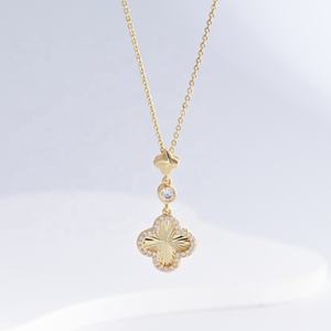 Precio de fábrica: Collar de cadena de plata de ley 925 con oro de 18k, venta al por mayor, moda occidental, cruz, delicado, para mujer, con diseño de trébol. - Product Image 4