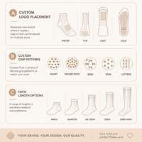 Chaussettes de yoga personnalisables en coton et silicone pour femmes, chaussettes antidérapantes pour le yoga et le Pilates, options de personnalisation