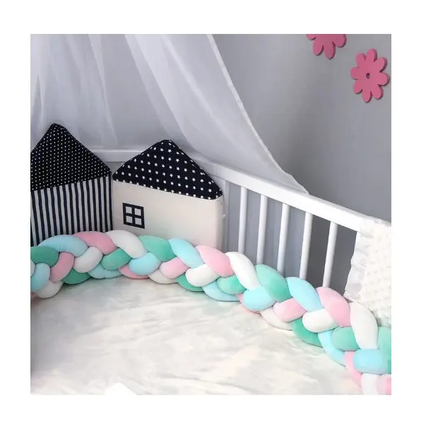 Newborn bumper mat baby bed knotted braided plush crib cot bedding protector bed bumper