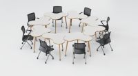 Table triangulaire à motif floral - Design moderne et durable avec roulettes universelles pour usage scolaire et commercial