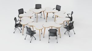 Table triangulaire à motif floral - Design moderne et durable avec roulettes universelles pour usage scolaire et commercial - Product Image 4