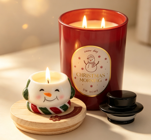 HOME Christmas Morning Soy Wax Handmade Aromatherapy Scented <b>Candle</b> with Snowman Figurine and <b>Red</b> Jar for Holiday Decor - Product Image 1
