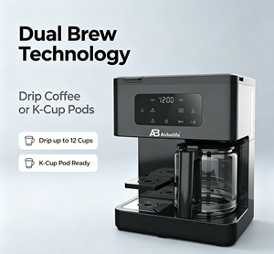 Anbolife, fabricant OEM, cafetière à filtre double fonction 12 tasses <span class=keywords><strong>et</strong></span> machine à dosettes K-Cup, programmable 1,8 L avec carafe en verre - Product Image 5