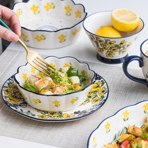 Hot Hand-painted Ceramic Tableware Set Household Baking Pan <b>Mug</b> Bowl Western Food Flat Plate Sets - Product Image 4