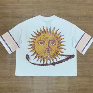 Goutte d'épaule Patchwork Distressed Brodé Applique Crop Boxy Fit Tshirt Femme Y2K Hommes Tshirt - Product Image 2