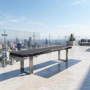 Banc en bois massif moderne, écologique et durable, avec pieds en métal, 4 places, personnalisable, table de siège pour restaurant extérieur, maison, bureau - Product Image 6