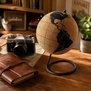 Globe terrestre en liège naturel <span class=keywords><strong>de</strong></span> 14,5 cm avec support métallique – Carte géographique anglaise pour marquer vos voyages – Cadeau personnalisé pour <span class=keywords><strong>la</strong></span> maison, le bureau ou le bureau à domicile - Product Image 5