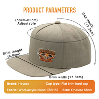 Gorra Heycap Fabricada en China, Unisex, de Lana y Acrílico, Hecha a Mano, con Logotipo Bordado Personalizado, Negra, Orgánica, con Cierre a Presión y Parte Superior Plana, con Estampado