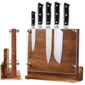 Porte-couteaux magnétique double face en bois simple, support à couteaux de cuisine multifonctionnel, porte-couteaux en bois pratique pour la maison - Product Image 1
