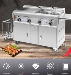 Remorque de restauration mobile en acier inoxydable avec <span class=keywords><strong>friteuse</strong></span>, plancha à gaz, pour petit-déjeuner, hamburgers et hot-dogs - Product Image 2