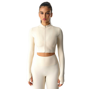 Veste de sport pour femme <span class=keywords><strong>à</strong></span> col montant et fermeture éclair intégrale, cintrée <span class=keywords><strong>à</strong></span> la taille, séchage rapide, extensible, pour le yoga et les activités de plein air - Product Image 4