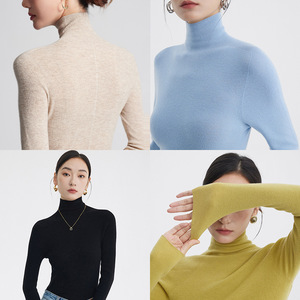 Suéter de <span class=keywords><strong>Cuello</strong></span> Alto para Mujer, Lavable a Máquina, Sin Costuras, Tejido Fino de Calibre 18, 100% Lana Fina Pura, Delgado, para Otoño - Product Image 2