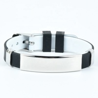 Bracelet ajustable bicolore en silicone acier titane couple gravé bracelet en acier inoxydable avec étiquette noire