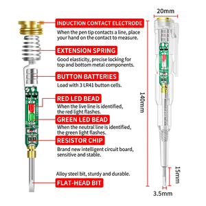 <b>LED</b> <b>Light</b> Induction Voltage Detector Pen Live Neutral <b>Wire</b> Detector Transparent Pocket Clip Voltage Tester Screwdriver Dropship - Product Image 2