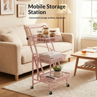 Étagère de rangement parallèle mobile pliable sur roulettes, support à trois niveaux en acier au carbone pour collations et plantes succulentes, pour salon