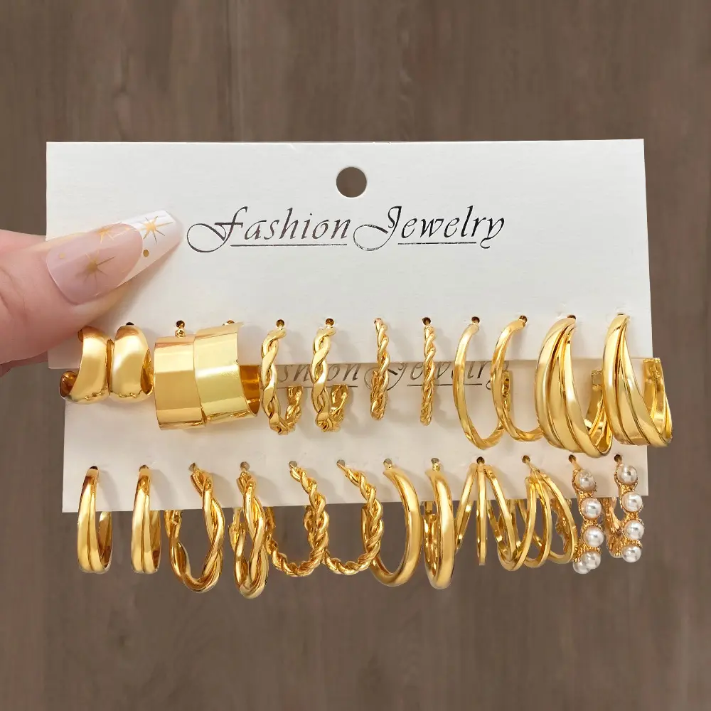 Fashion 18K Gold Plated Metal Women Butterfly Pearl Hoop Earrings Set Fashion Jewelry Clip On Stud Drop Earrings