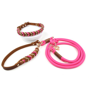 <b>Personalized</b> Luxury Soft Leather <b>Dog</b> <b>Collar</b> Leash Set Handbraided Rope Multifunctional Crossbody Ribbons - Product Image 2