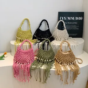 Bolso de Hombro Cruzado Bohemio Vintage 2026 <span class=keywords><strong>para</strong></span> Mujer, Tejido con Flecos, Diseño Calado, Borlas Hechas <span class=keywords><strong>a</strong></span> Mano, Cierre de Cordón, Ideal <span class=keywords><strong>para</strong></span> Playa - Product Image 5