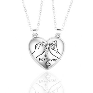 Romantic Valentine's Day <b>Gift</b> Fashion Couple Necklace Fingerprint <b>Stitching</b> Magnet Necklace Hand in Hand Pattern Lover Necklace - Product Image 5