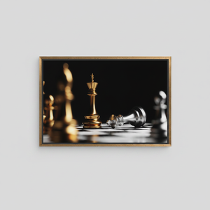 Golden Chess King Victory Printed Canvas, Modern Strategy Office Decor,GOLD <b>FRAMED</b> CANVAS - Product Image 2