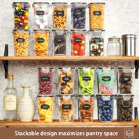 Set Wadah Penyimpanan Makanan Kedap Udara 8 Buah, 4 Ukuran, Wadah Penyimpanan Sereal Plastik dengan Tutup Tahan Lama, Penataan Dapur