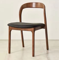 Chaise de salle à manger en bois massif naturel, coussin en PU bleu marine, design moderne et simple, pour usage domestique ou en restaurant