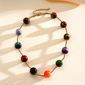 Collier vintage en perles de verre et résine effet ombré, pour femme, bijou de luxe coloré et original, chaîne de clavicule - Product Image 3