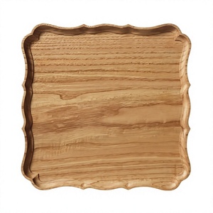 Square Shape Bamboo <b>Tray</b> For Serving Food <b>Snacks</b> Durable Designs Scalloped Edges Unfinished Natural Wood Pattern Food Grade - Product Image 1