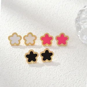 CDD 2024 Designer Plum Blossom Plant Five Leaf Flower Stud Pendientes para mujer Lucky Clover Joyería chapada en oro