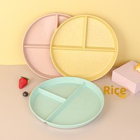 Assiette compartimentée en paille de blé personnalisée, design moderne et minimaliste, couleur unie, vaisselle pour enfants