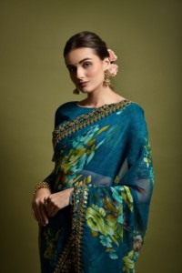 Georgette <b>Saree</b> With Unstitched <b>Blouse</b> Embroidery Cut Work Lace Border Heavy Bengalori Sartin <b>Saree</b> for Womens - Product Image 3